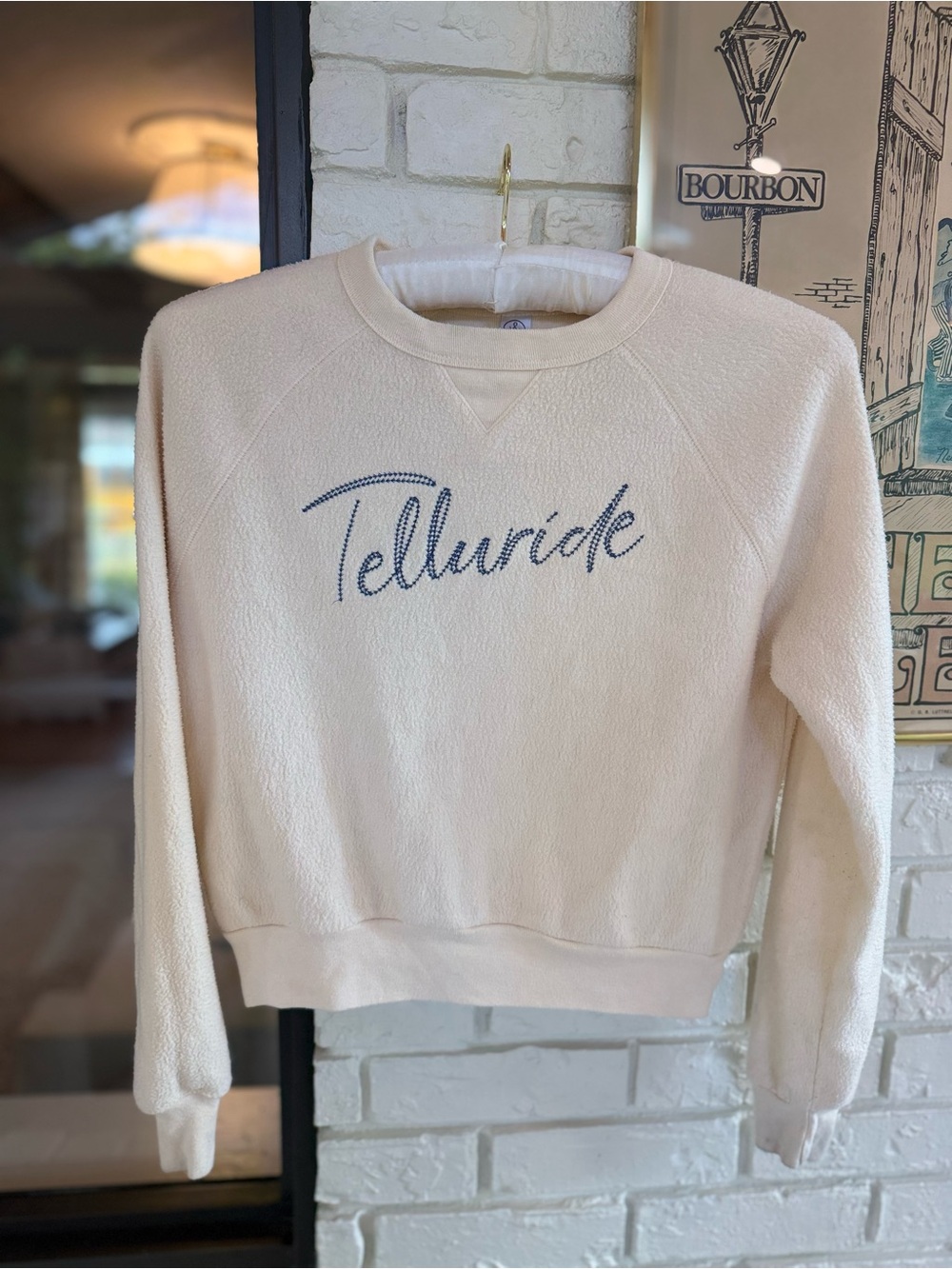 Alternative Cream Crewneck Sweatshirt with Blue 'Telluride' Script